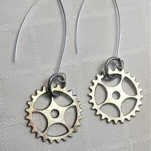 No 391 Handmade earrings with metal gear pieces